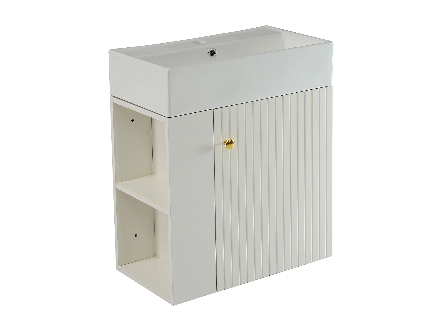 Meuble de salle de bain suspendu avec vasque carreé - 4 compartimrnts - Blanc(robinet non inclus)