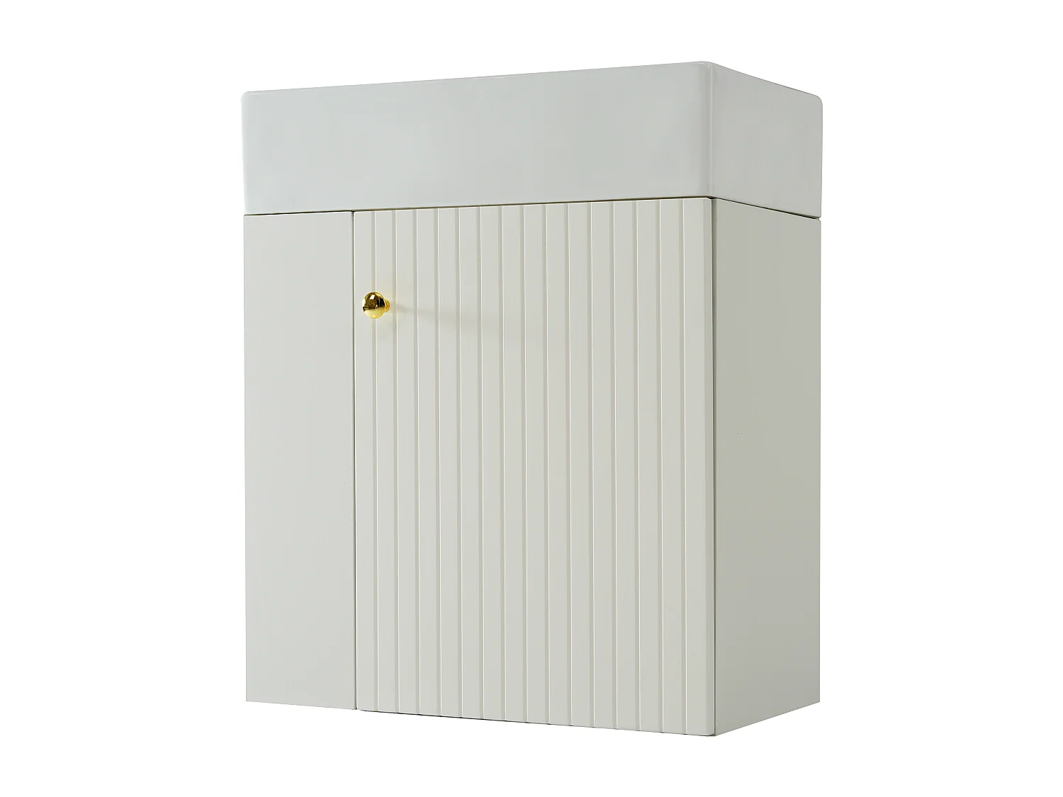 Meuble de salle de bain suspendu avec vasque carreé - 4 compartimrnts - Blanc(robinet non inclus)