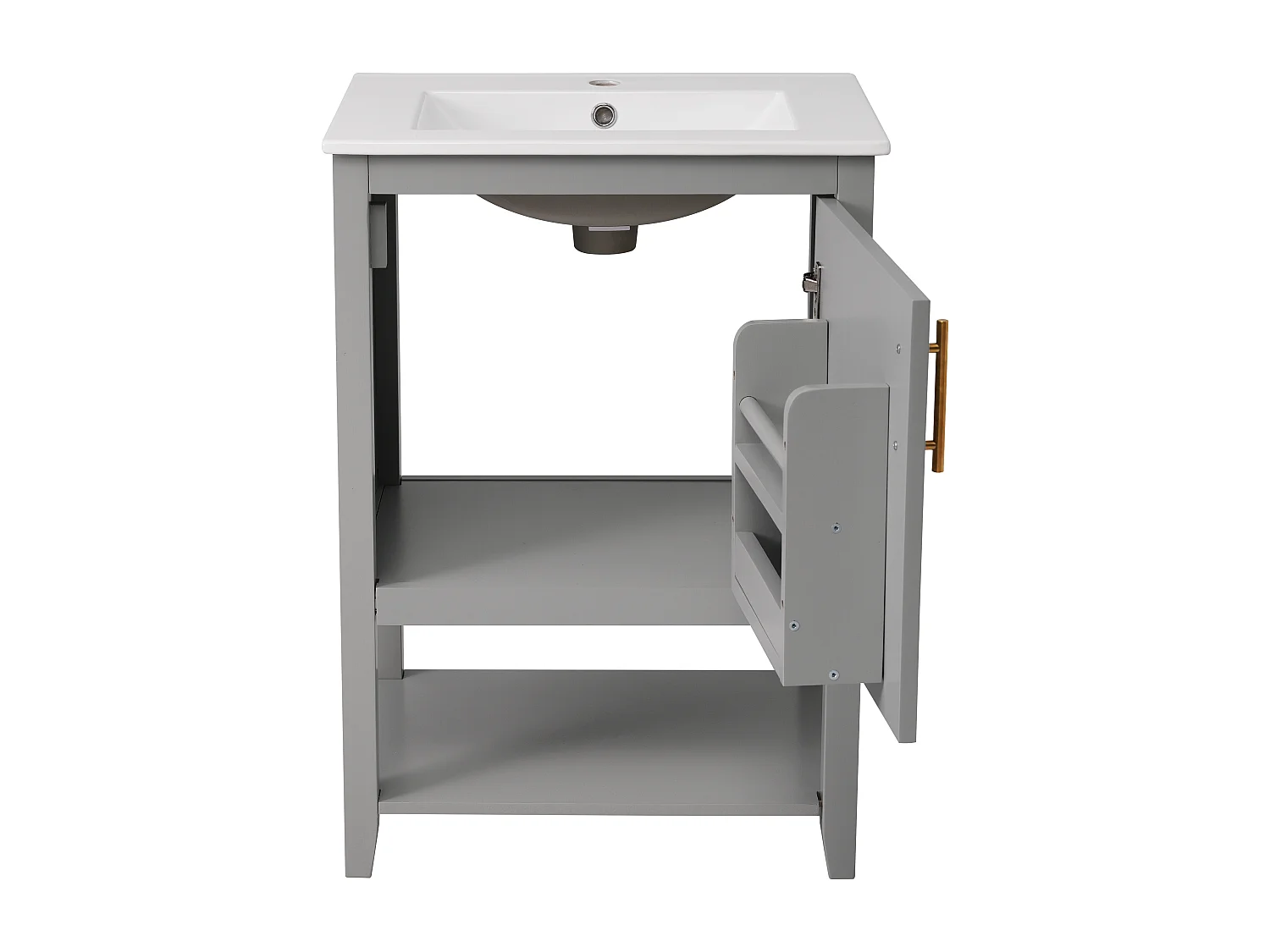 Meuble de salle de bain avec vasque en céramique - avec rangements - Gris(robinet non inclus)