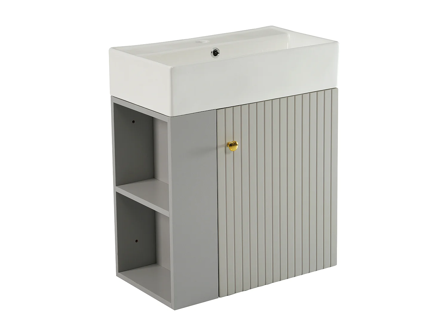 Meuble de salle de bain suspendu avec vasque carreé - 4 compartimrnts - Gris(robinet non inclus)