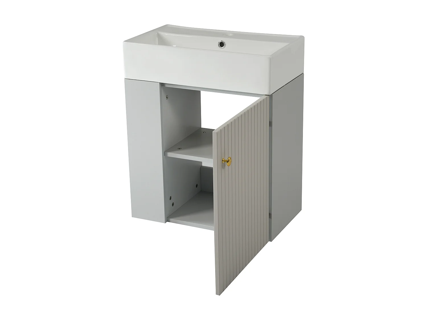 Meuble de salle de bain suspendu avec vasque carreé - 4 compartimrnts - Gris(robinet non inclus)