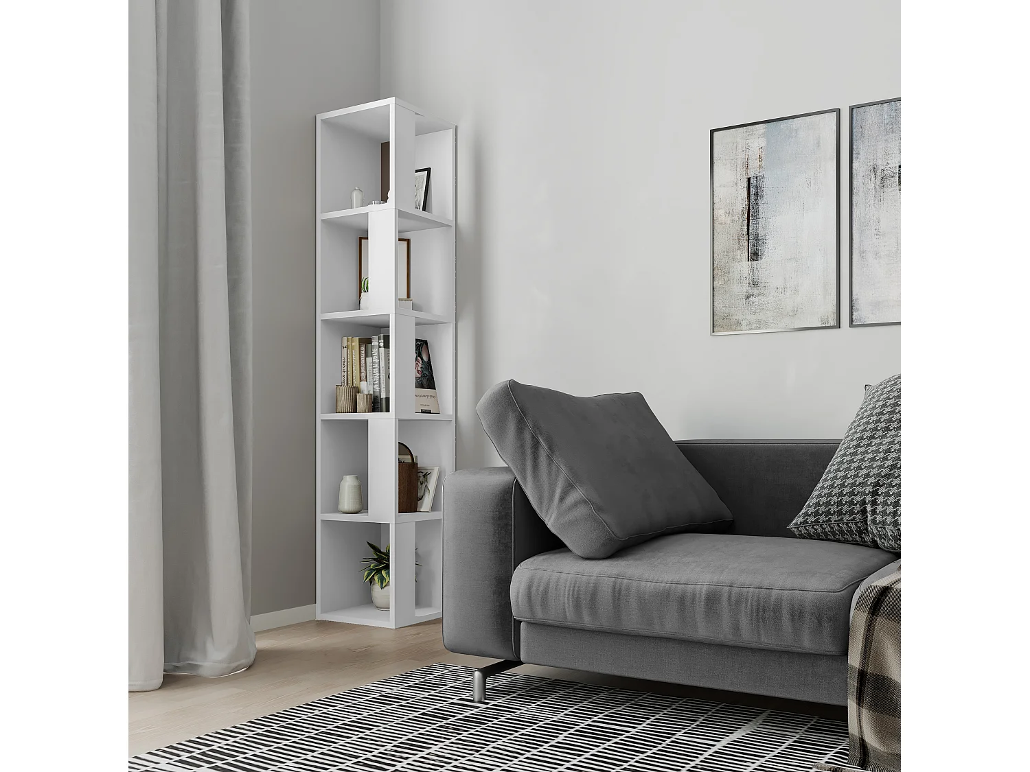 Etagère d'angle PIANO blanc, 32x159x32