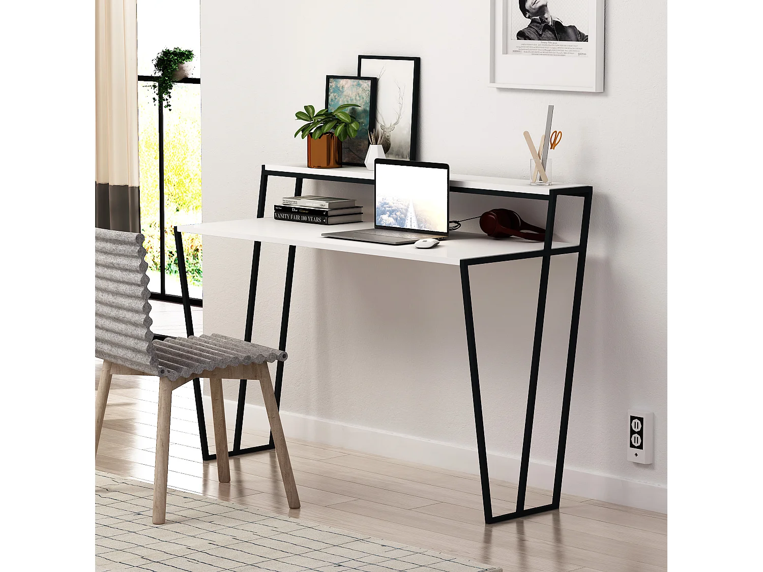 Schreibtisch Pal - Weiß - 124 x 57,6 x 91,5 cm