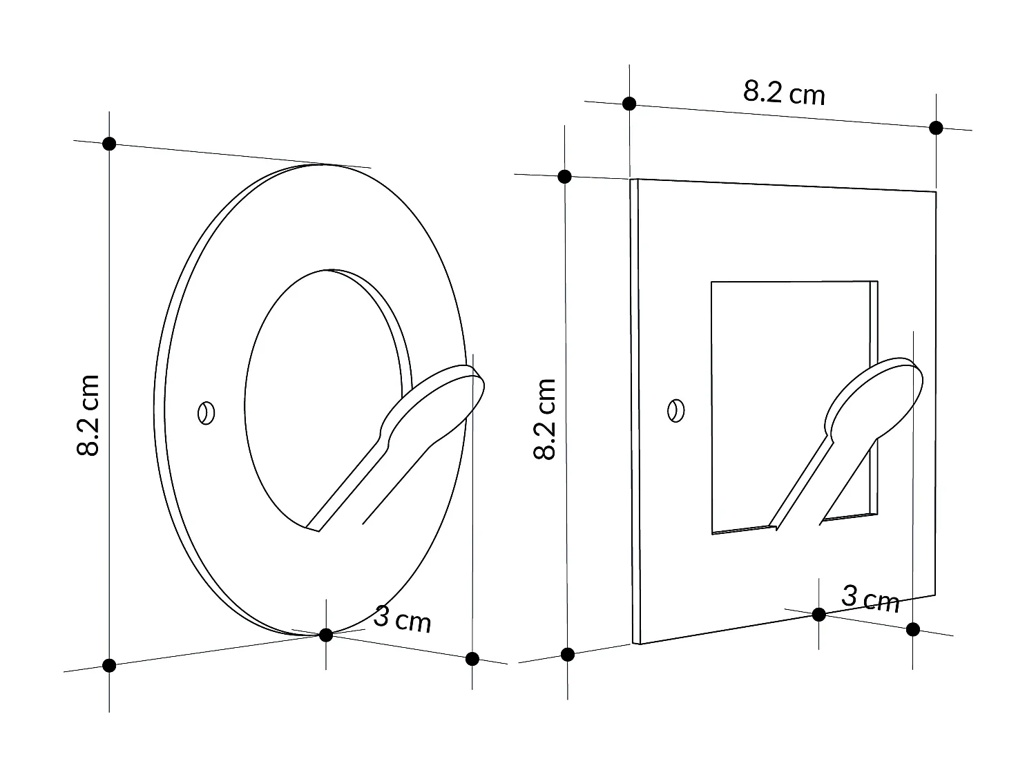 Decortie Noir 3x8.2x8.2cm Crochets muraux Triptyque Set Métal Rond, Carré Patère Kaly