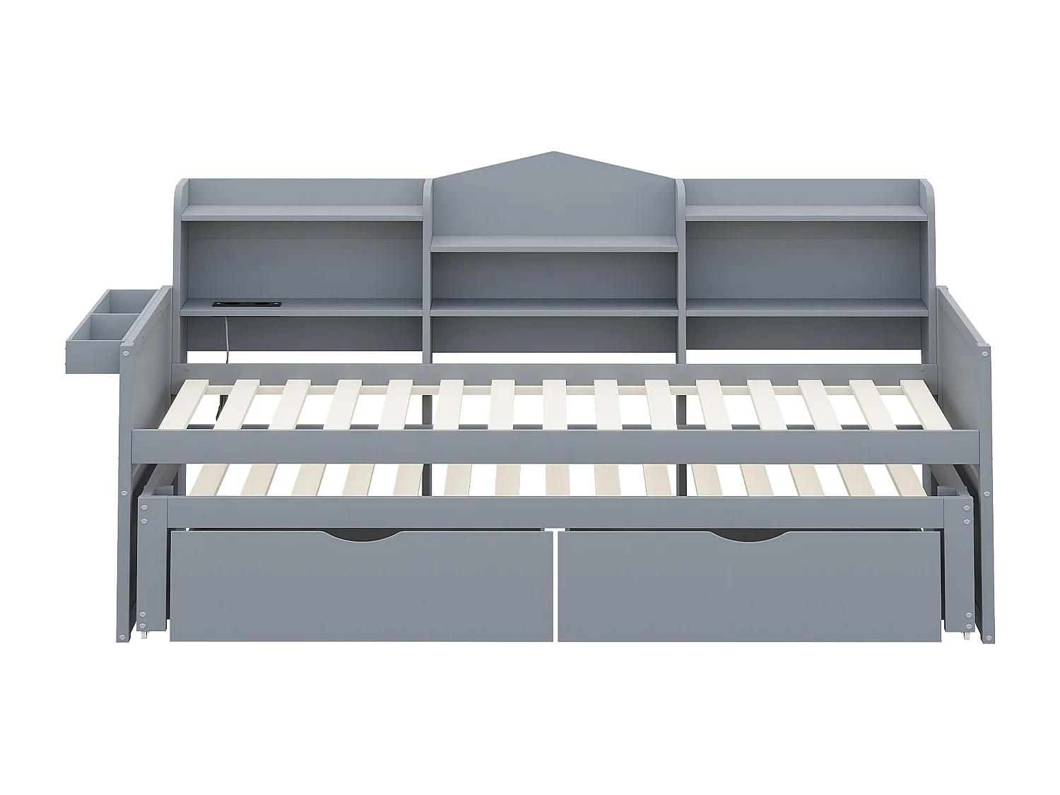 Lit banquette 90x200cm en bois - avec lit gigogne 90x190cm et 2 tiroirs - avec prise USB - Gris