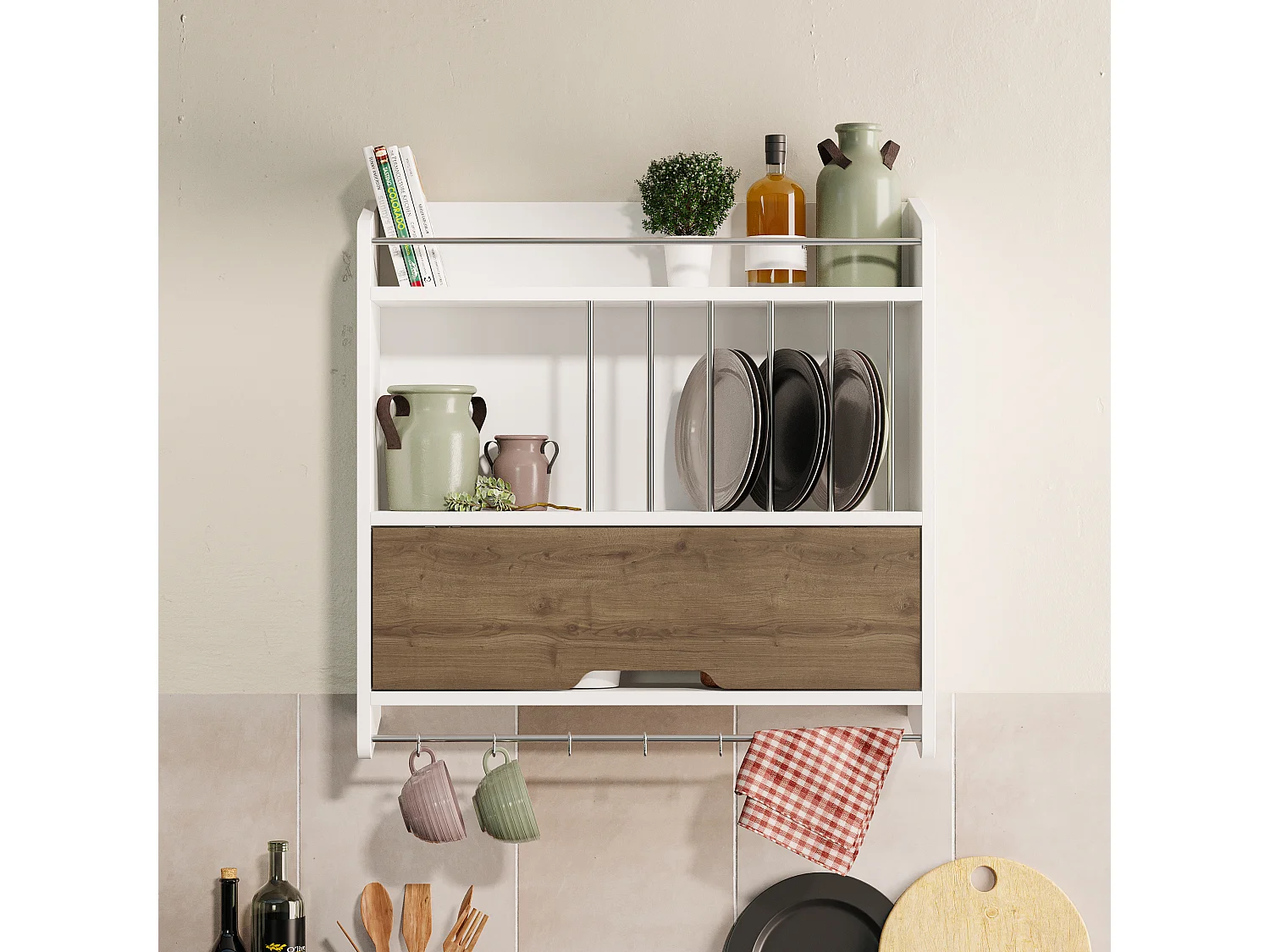 Küchenwandregal Pion-Weiß-Dunkle eiche