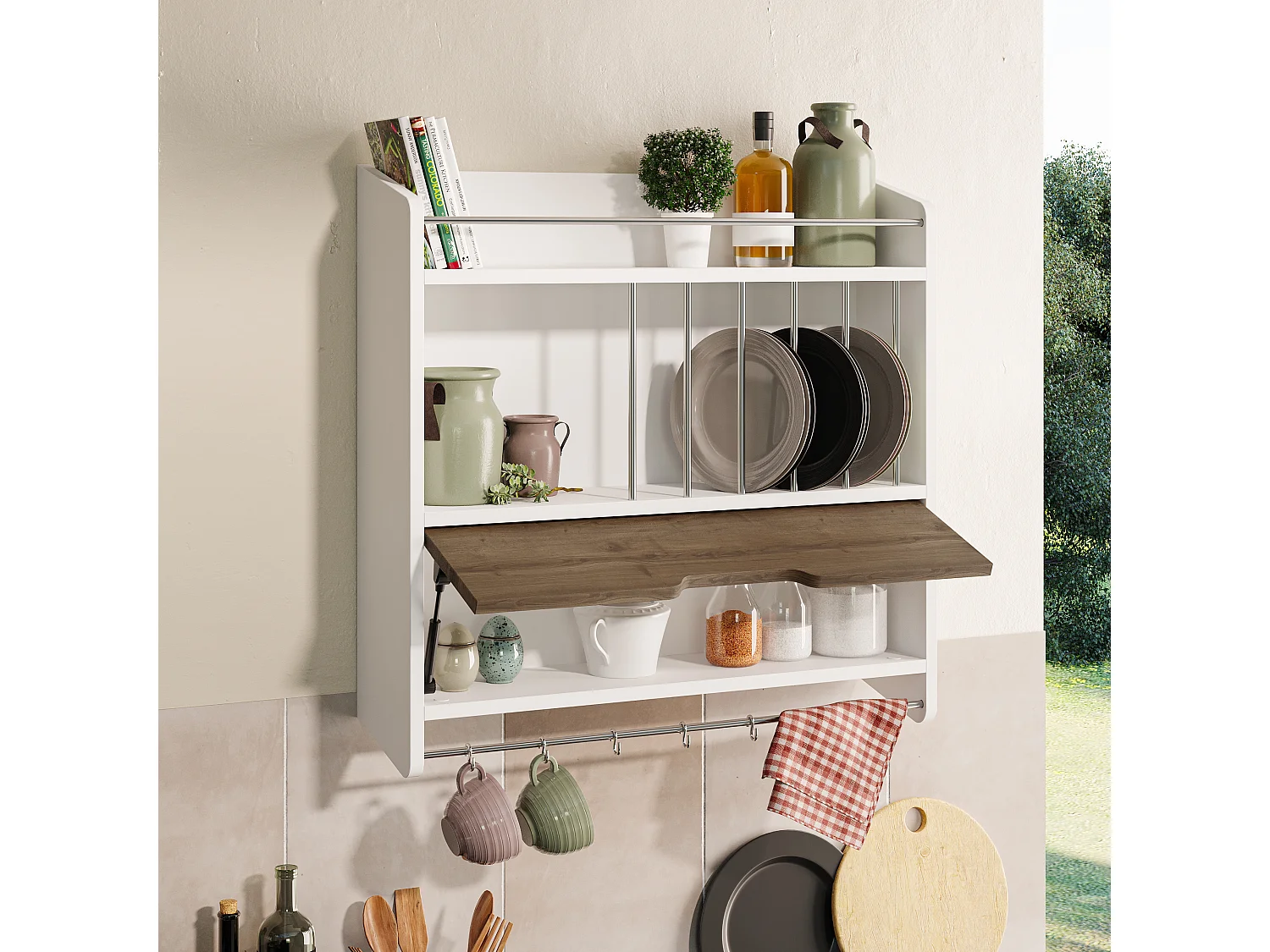 Küchenwandregal Pion-Weiß-Dunkle eiche