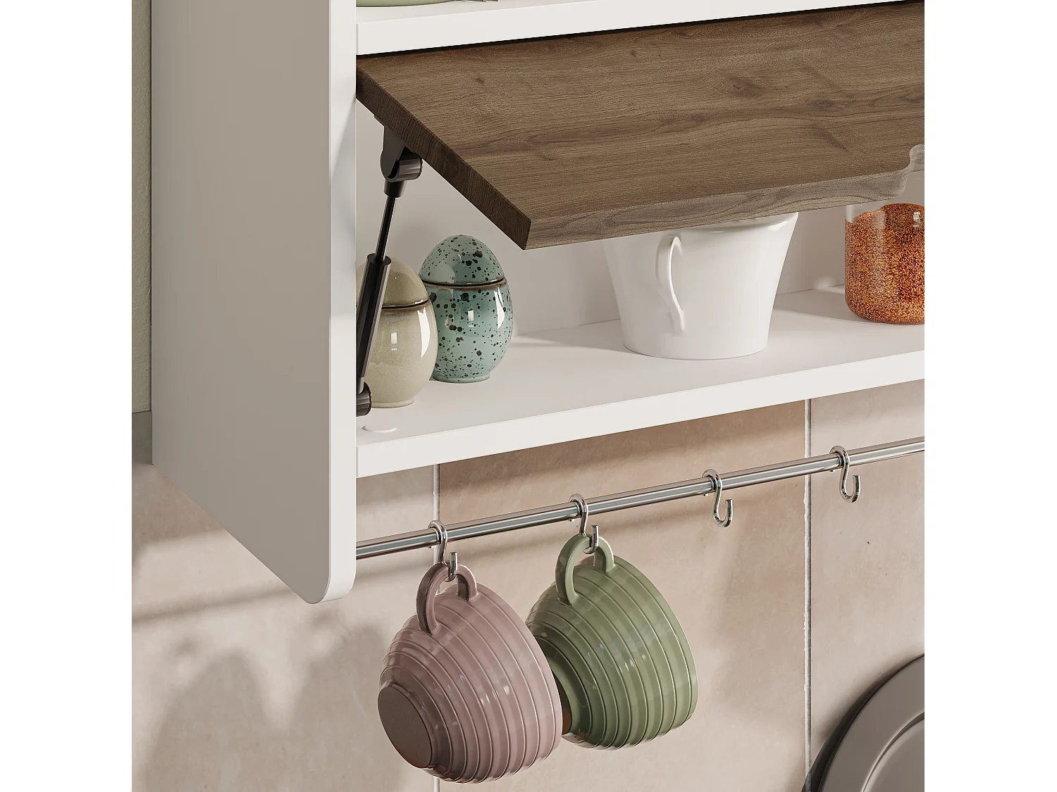 Küchenwandregal Pion-Weiß-Dunkle eiche