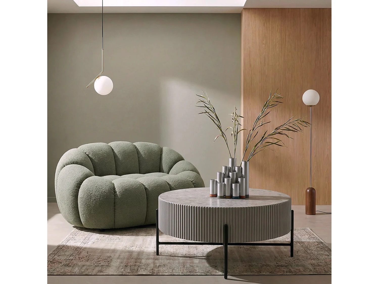 Table basse Milo - Ronde - MDF et marbre - Gris