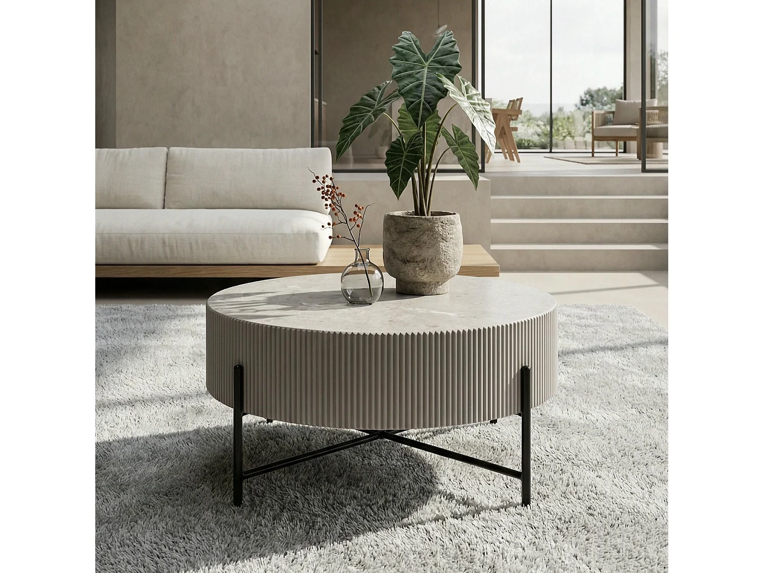 Table basse Milo - Ronde - MDF et marbre - Gris