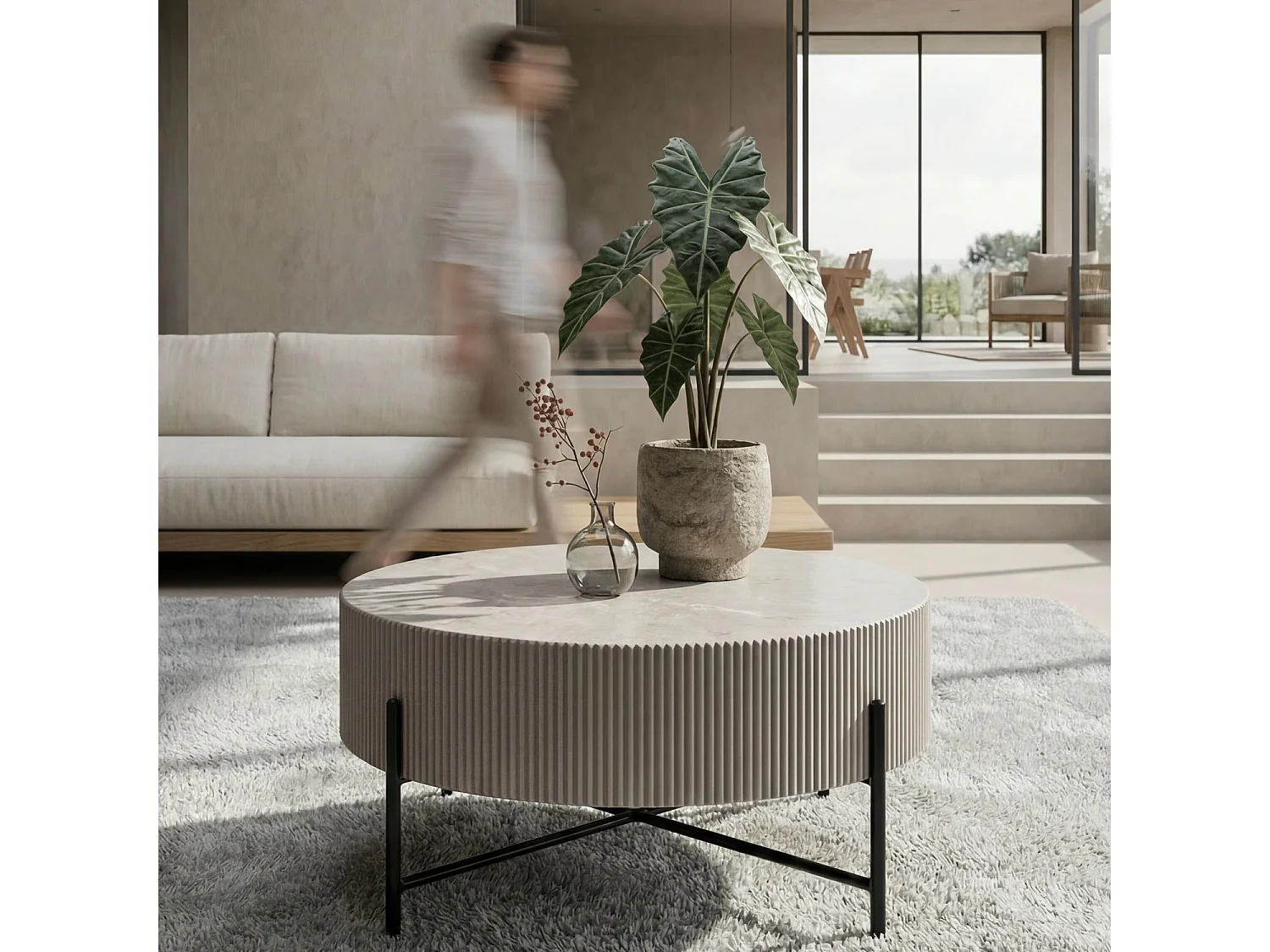 Table basse Milo - Ronde - MDF et marbre - Gris