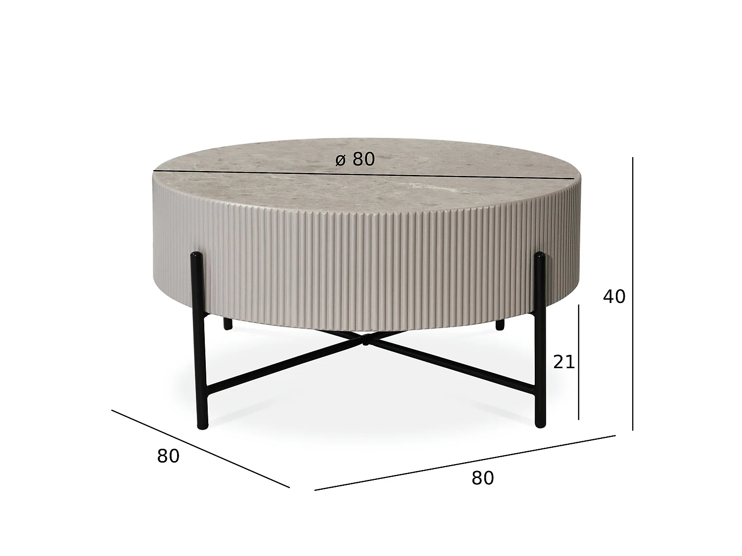 Table basse Milo - Ronde - MDF et marbre - Gris