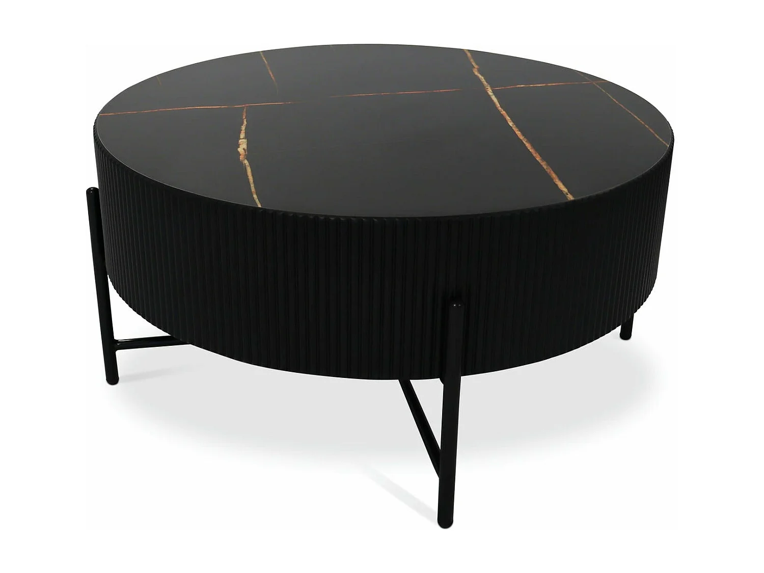 Mesa de centro redonda Milo - MDF y mármol - Negro