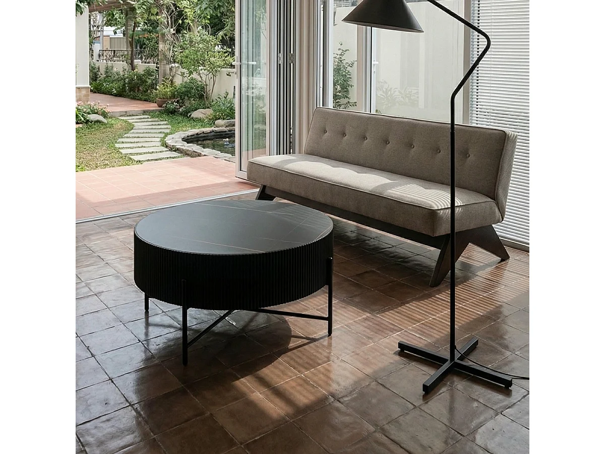 Ronde Salontafel Milo - MDF & marmer - Zwart