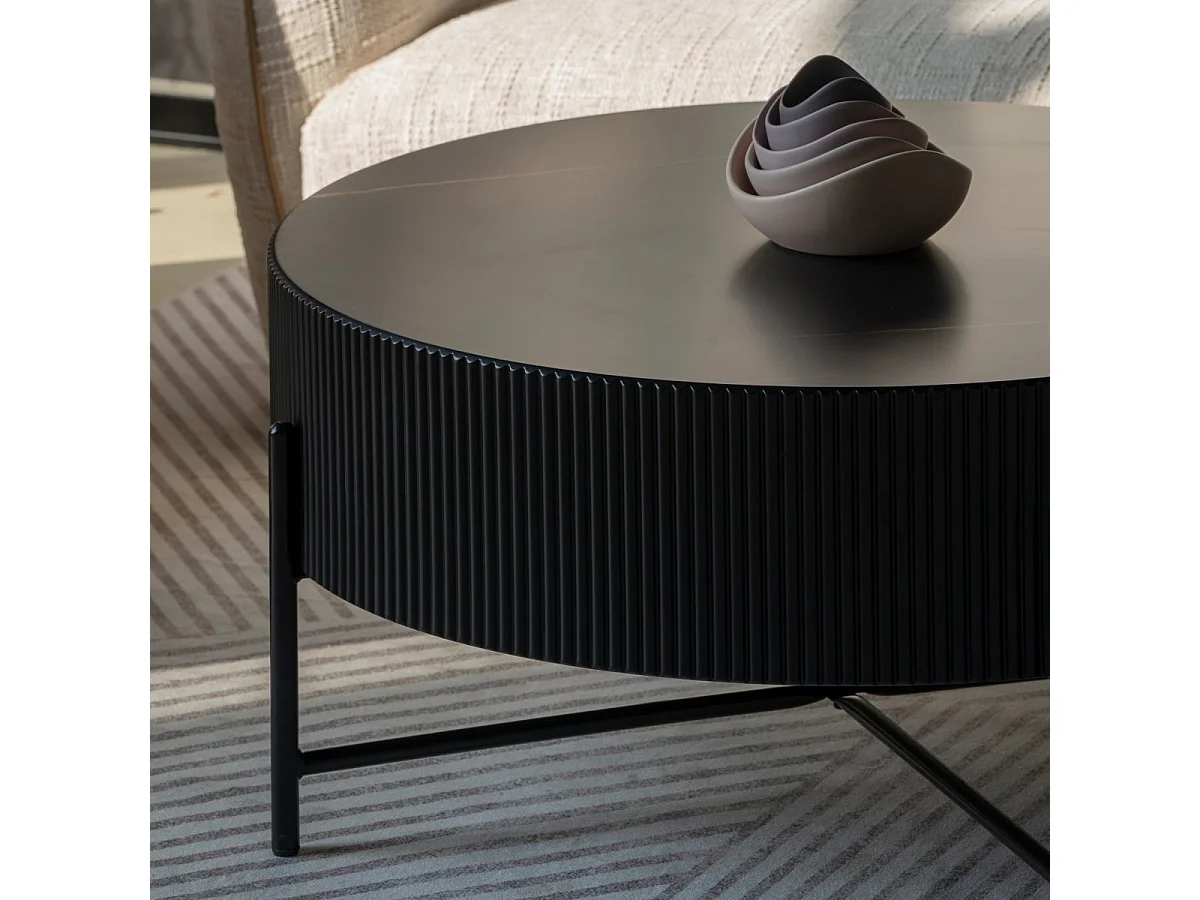 Ronde Salontafel Milo - MDF & marmer - Zwart