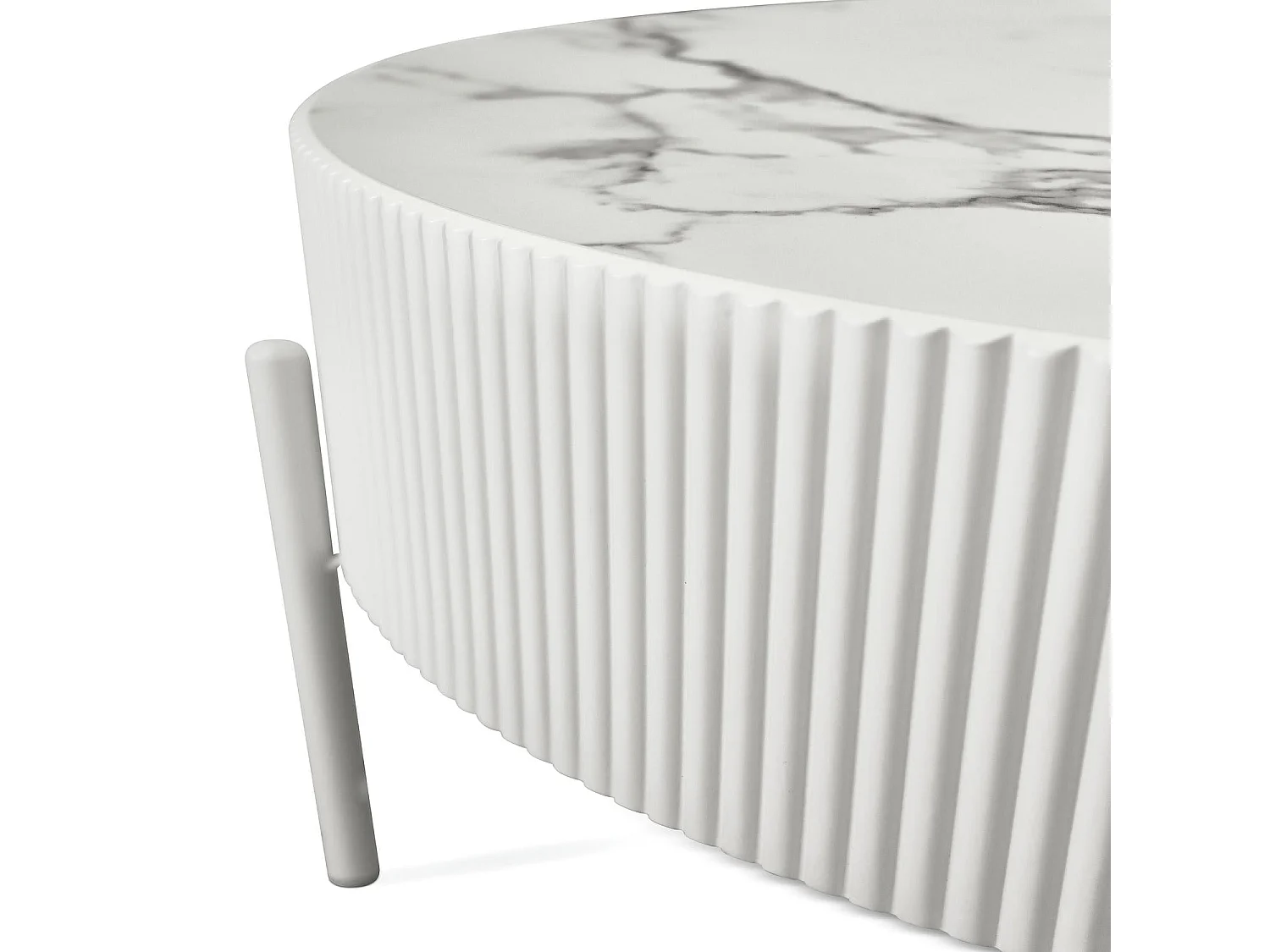 Tavolino rotondo Milo - MDF e marmo - Bianco