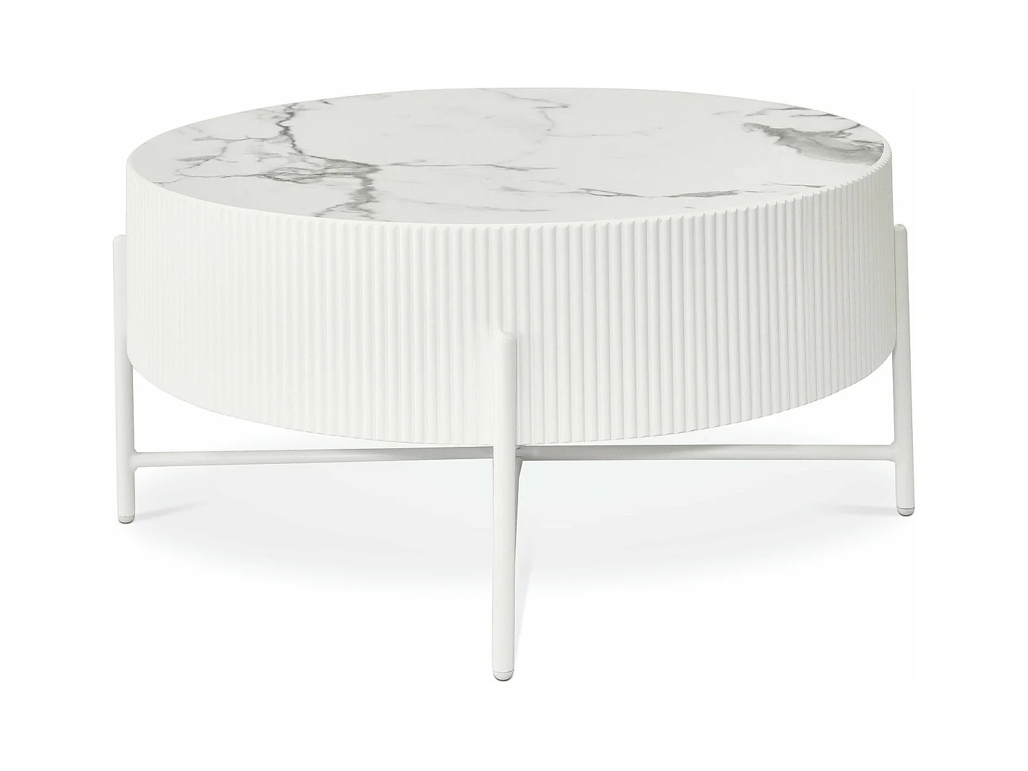 Runder Couchtisch Milo - MDF & Marmor - Weiß