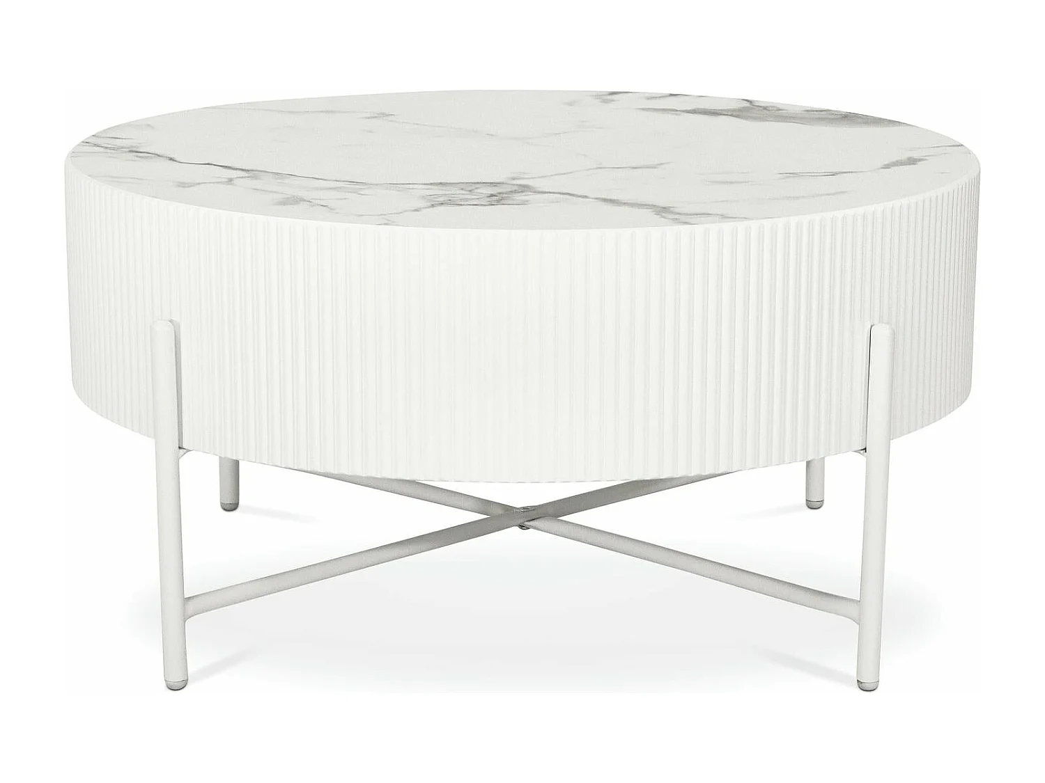 Table basse Milo - Ronde - MDF et marbre - Blanc