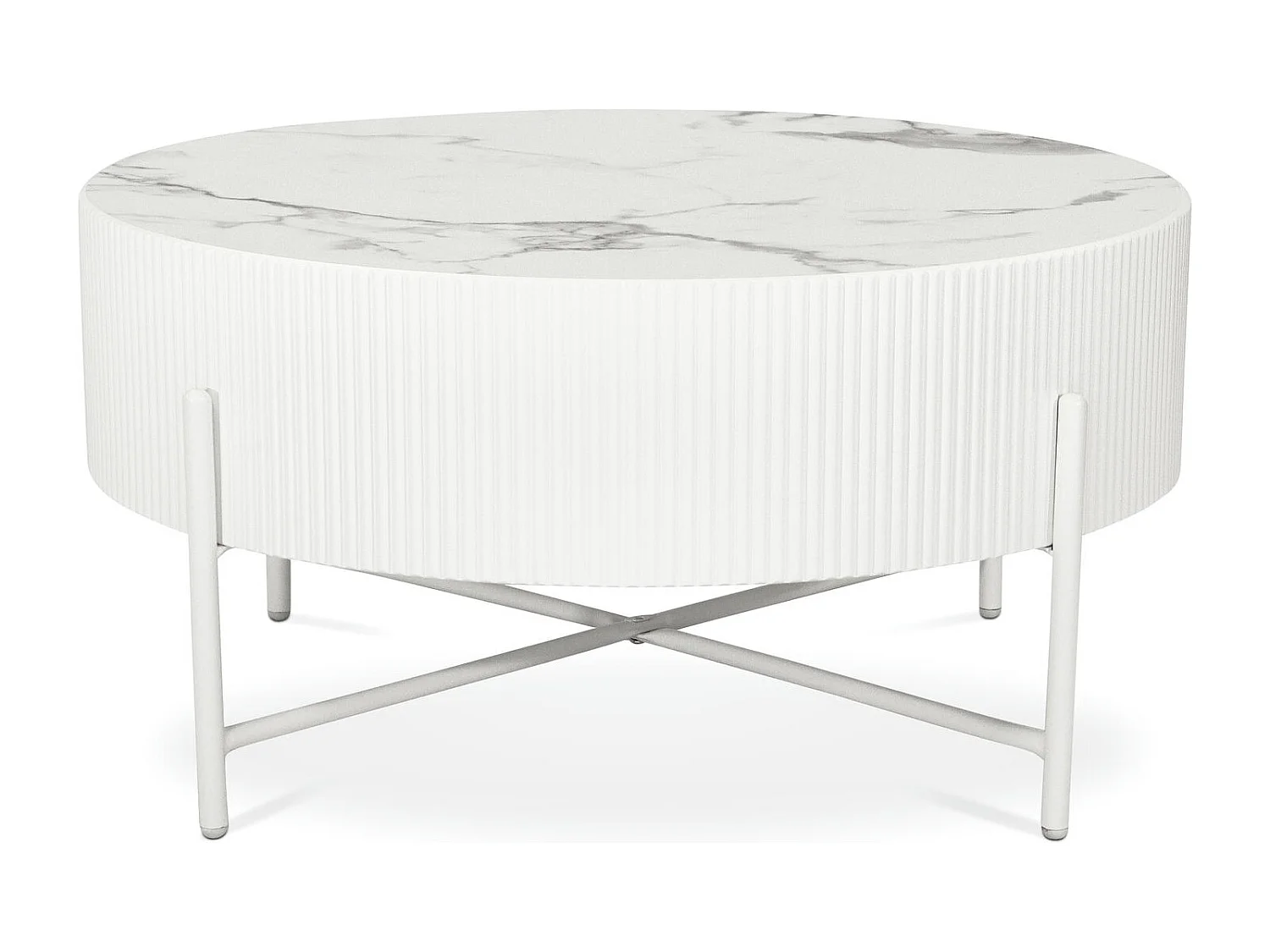 Table basse Milo - Ronde - MDF et marbre - Blanc