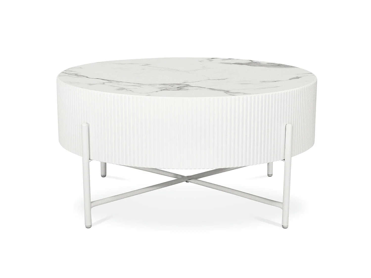 Table basse Milo - Ronde - MDF et marbre - Blanc