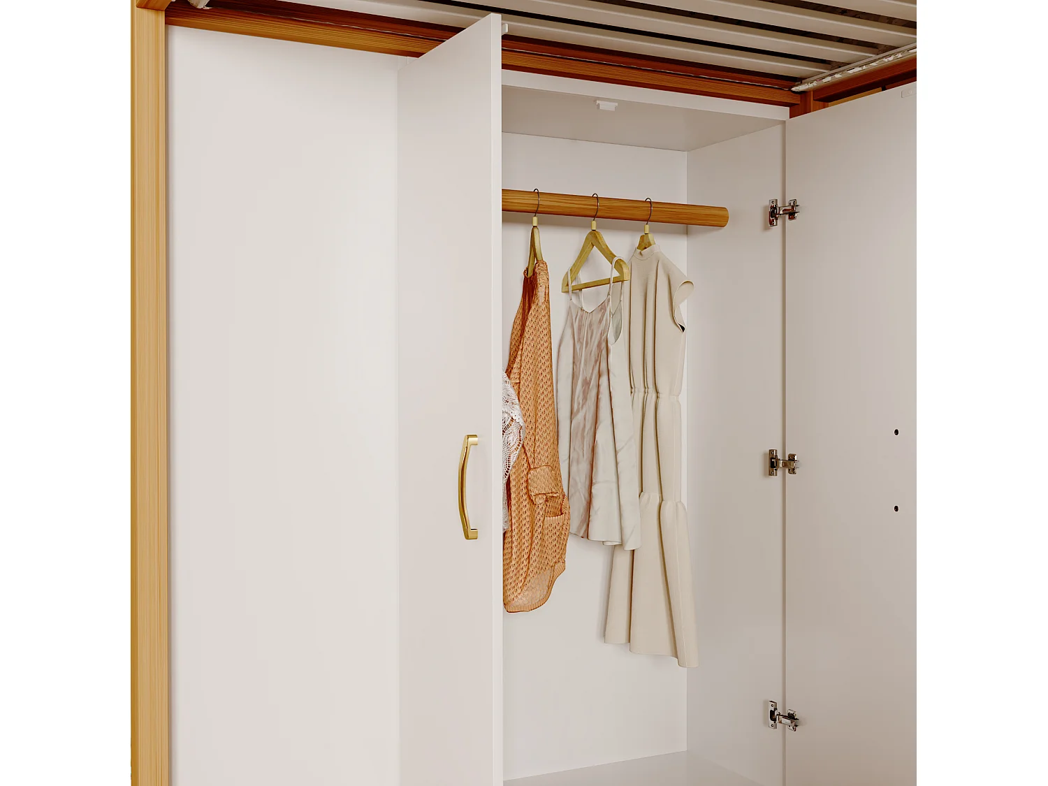 Lit mezzanine 90x200cm en bois - avec penderie、étagères et escalier de rangement - Blanc