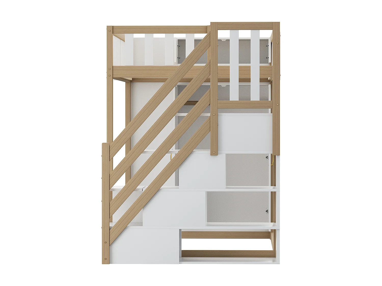 Lit mezzanine 90x200cm en bois - avec penderie、étagères et escalier de rangement - Blanc