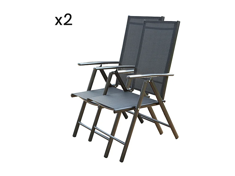 Set aus 2 Stühlen Brescia aus Textilene und Aluminium in Anthrazitgrau - Klappbar und bequem