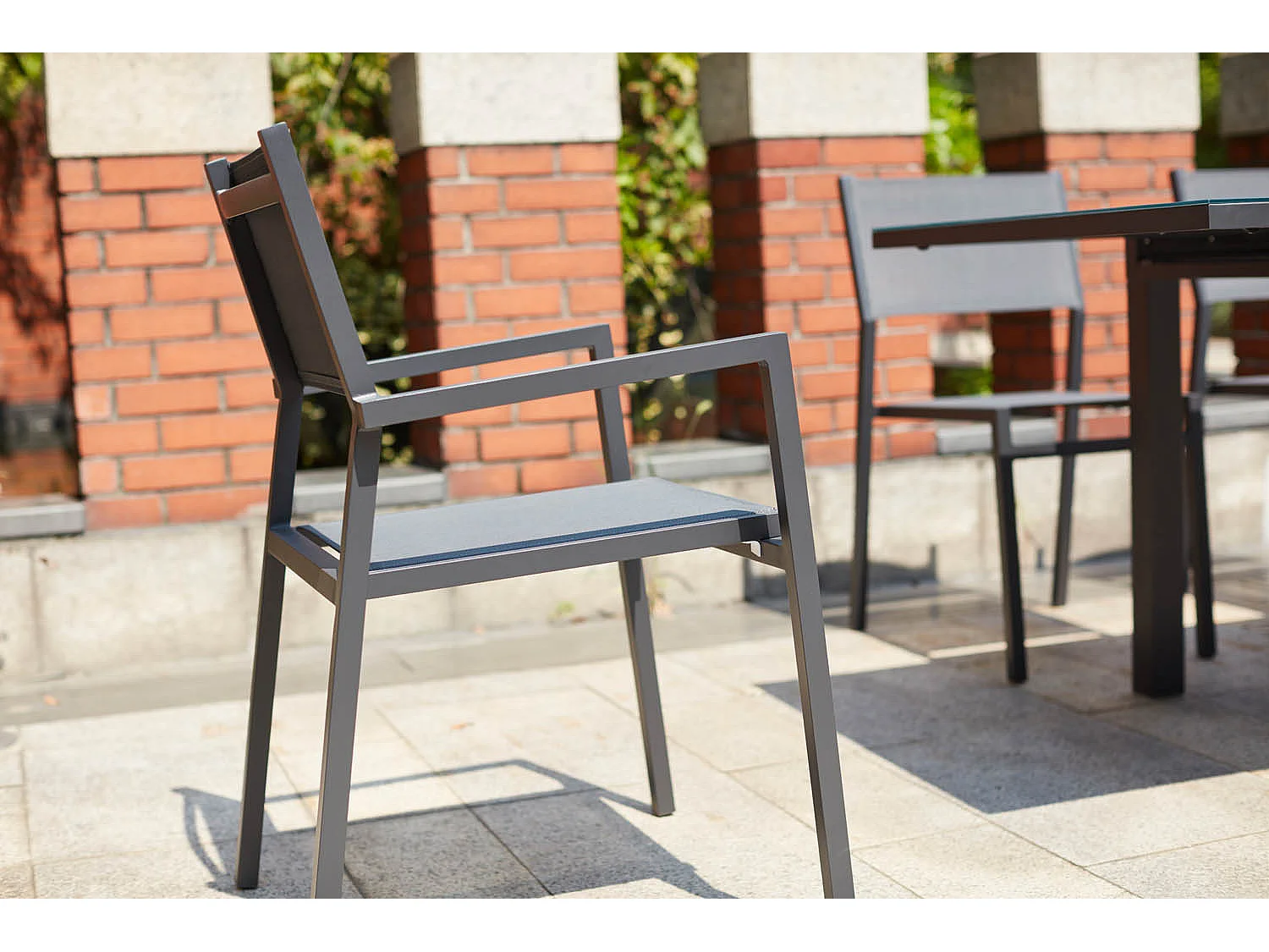 Set van 6 moderne stapelbare aluminium stoelen in donkergrijs voor terras - Lae