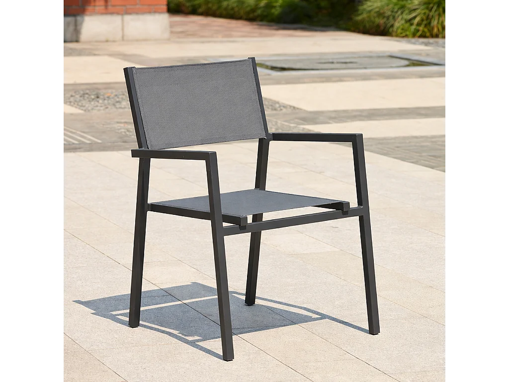 Set van 6 moderne stapelbare aluminium stoelen in donkergrijs voor terras - Lae