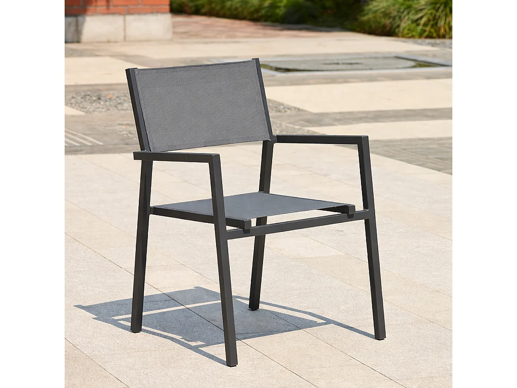 Set van 6 moderne stapelbare aluminium stoelen in donkergrijs voor terras - Lae