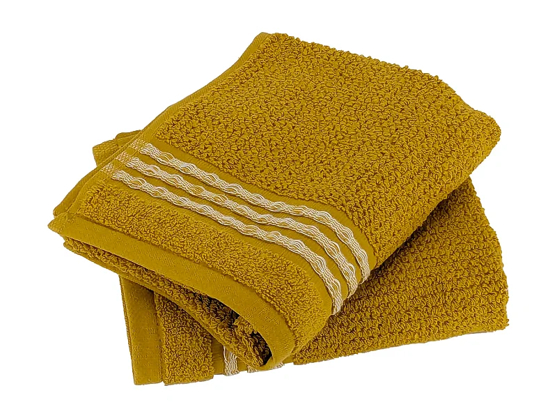 Lot de 2 serviettes invité 33x50 cm pur coton INTENSE à bordures blanches jaune