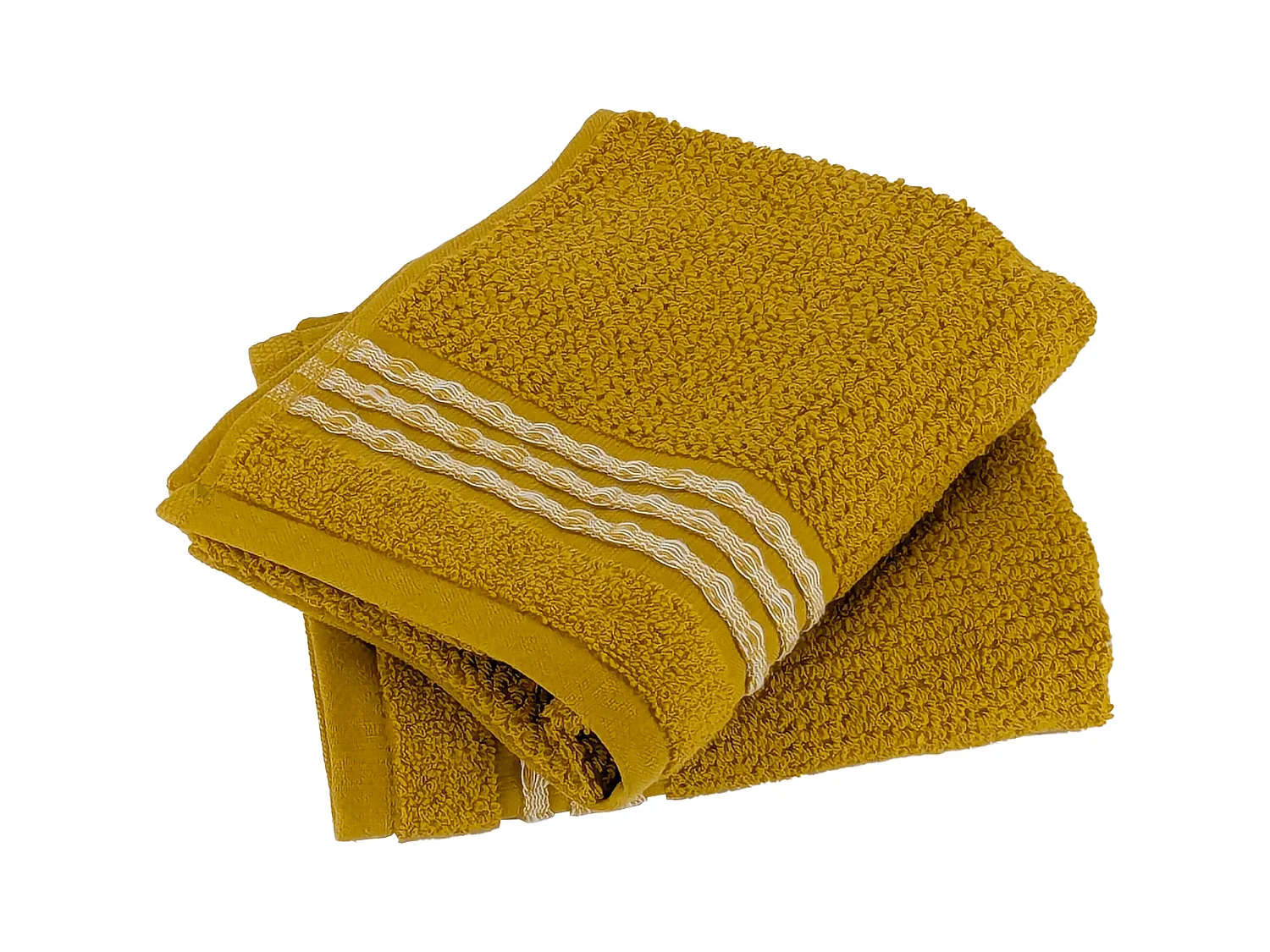 Lot de 2 serviettes invité 33x50 cm pur coton INTENSE à bordures blanches jaune