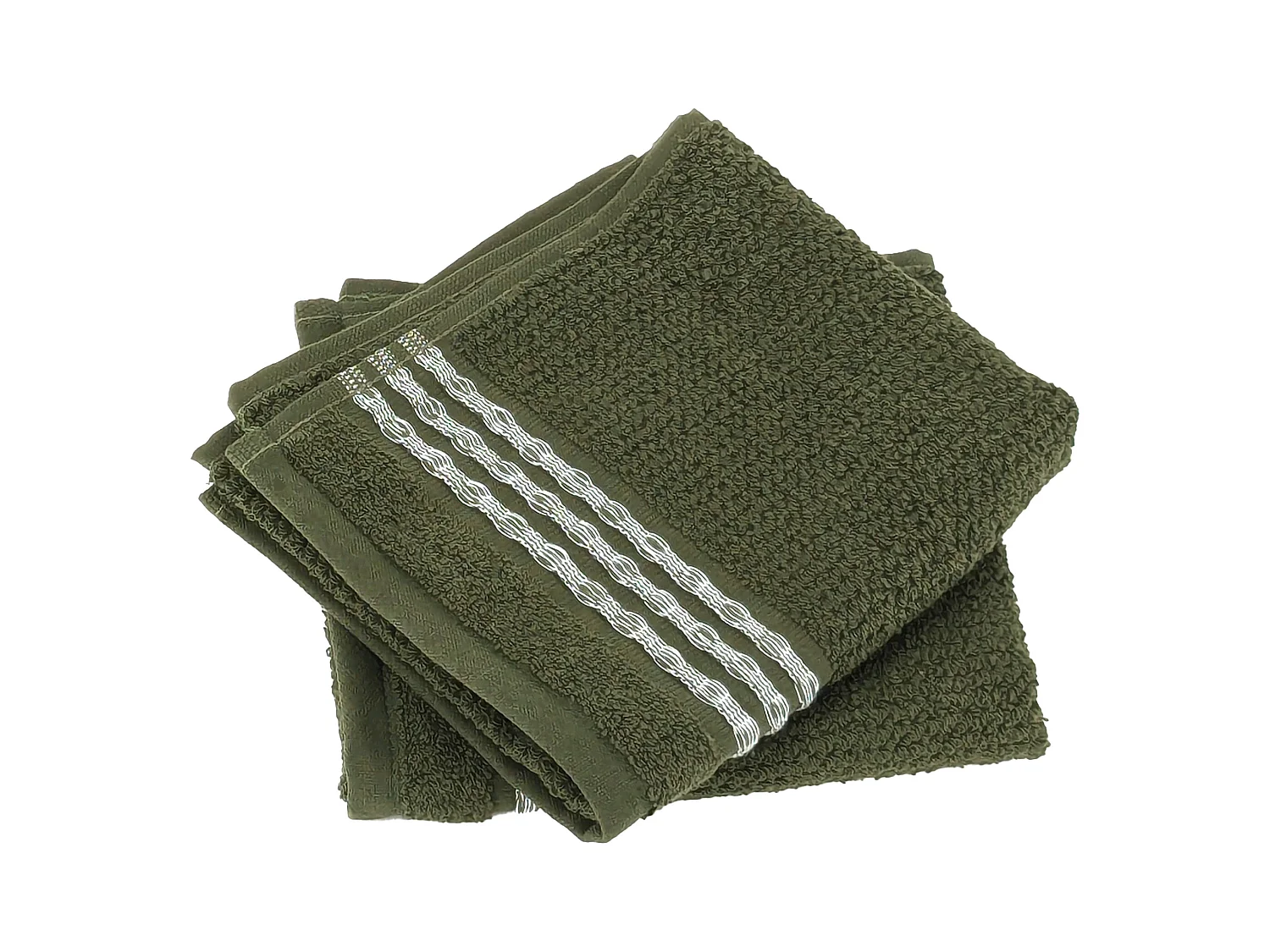 Lot de 2 serviettes invité 33x50 cm pur coton INTENSE à bordures blanches vert mousse