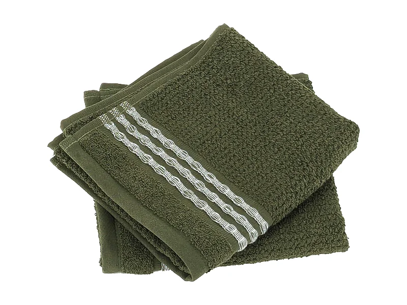 Lot de 2 serviettes invité 33x50 cm pur coton INTENSE à bordures blanches vert mousse