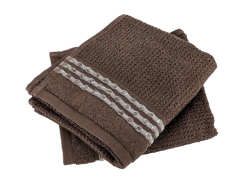 Lot de 2 serviettes invité 33x50 cm pur coton INTENSE à bordures blanches marron