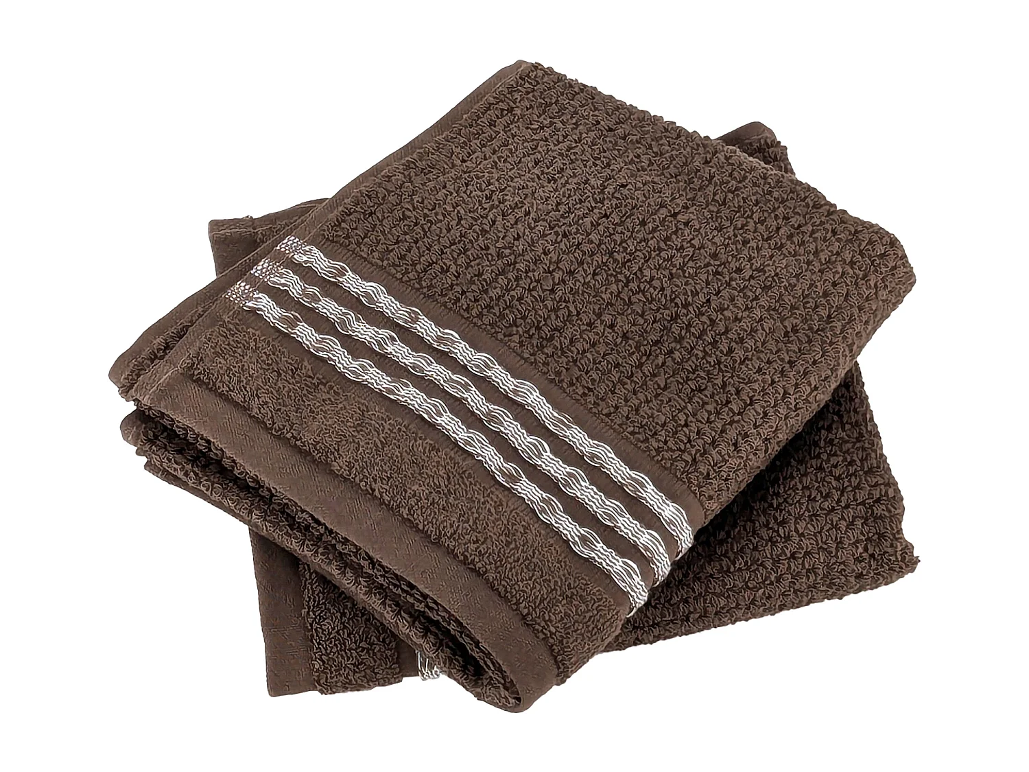 Lot de 2 serviettes invité 33x50 cm pur coton INTENSE à bordures blanches marron