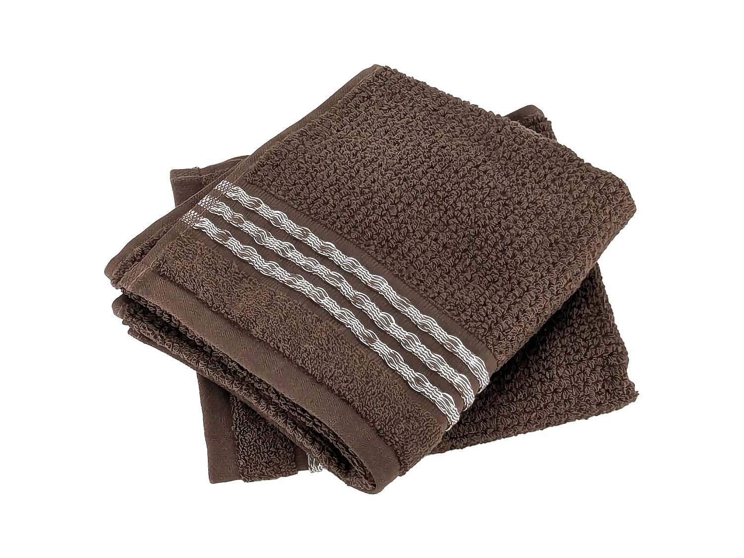 Lot de 2 serviettes invité 33x50 cm pur coton INTENSE à bordures blanches marron