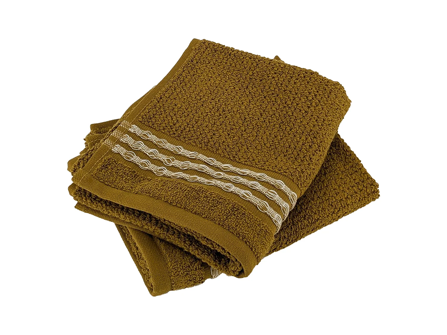Lot de 2 serviettes invité 33x50 cm pur coton INTENSE à bordures blanches ocre