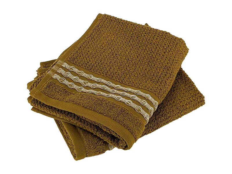 Lot de 2 serviettes invité 33x50 cm pur coton INTENSE à bordures blanches ocre