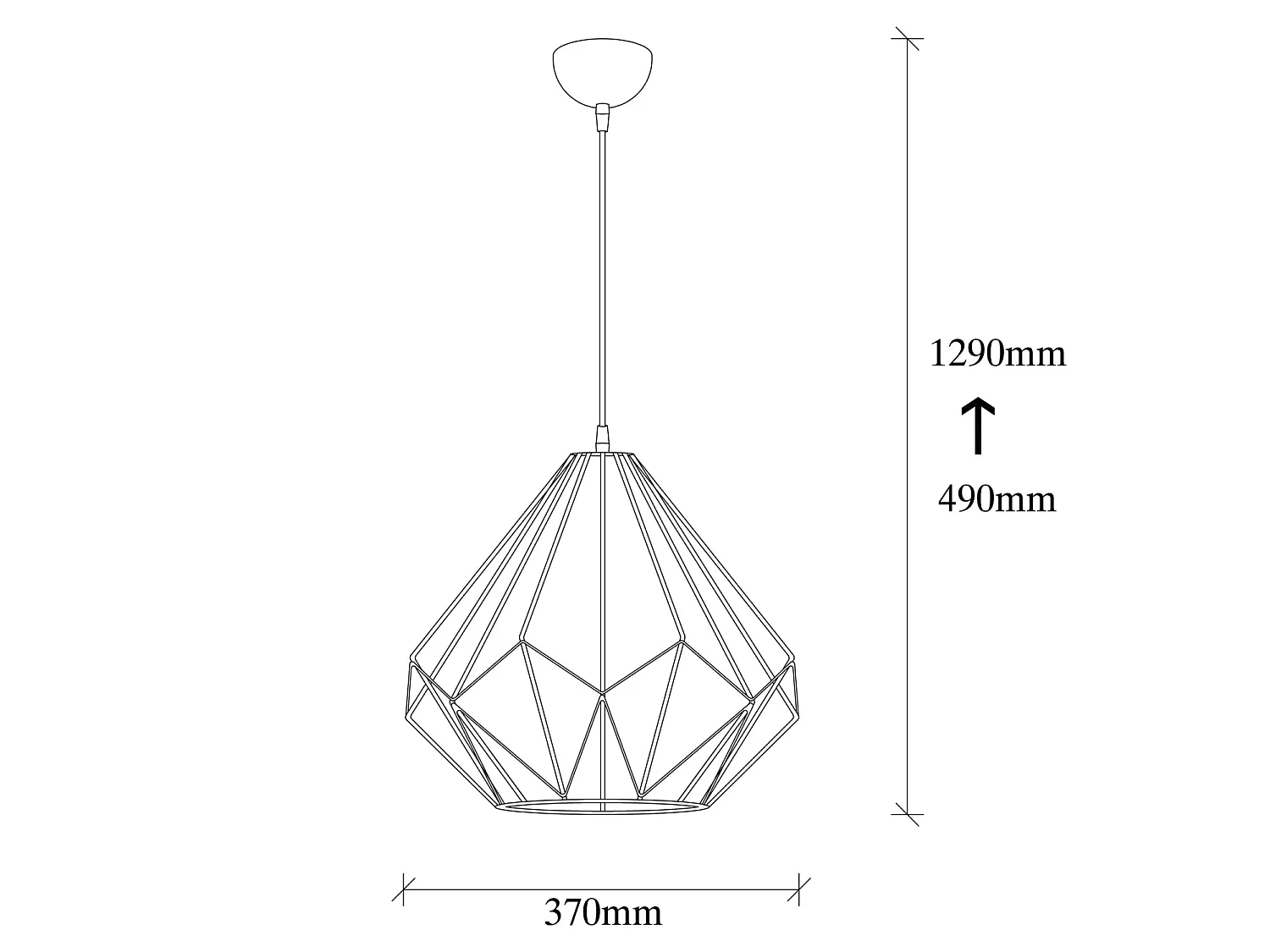 Candeeiro suspenso em ferro preto em forma de diamante - Design moderno e elegante para interiores industriais, modernos ou escandinavos