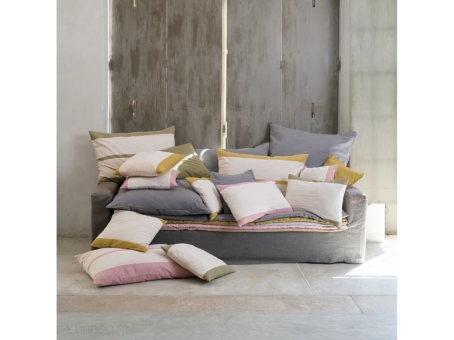 Housse de coussin en coton fil teint 55x80 cm cm JANIS jaune jasmin