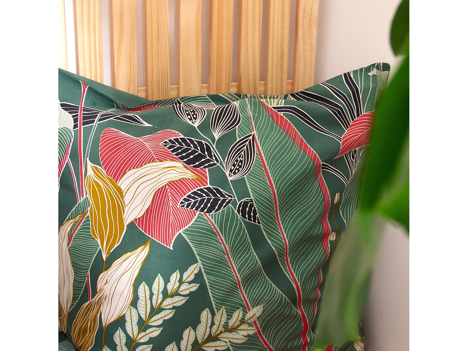 Parure de lit 240x220cm en coton GIGAJUNG vert motif tropical 3 pièces