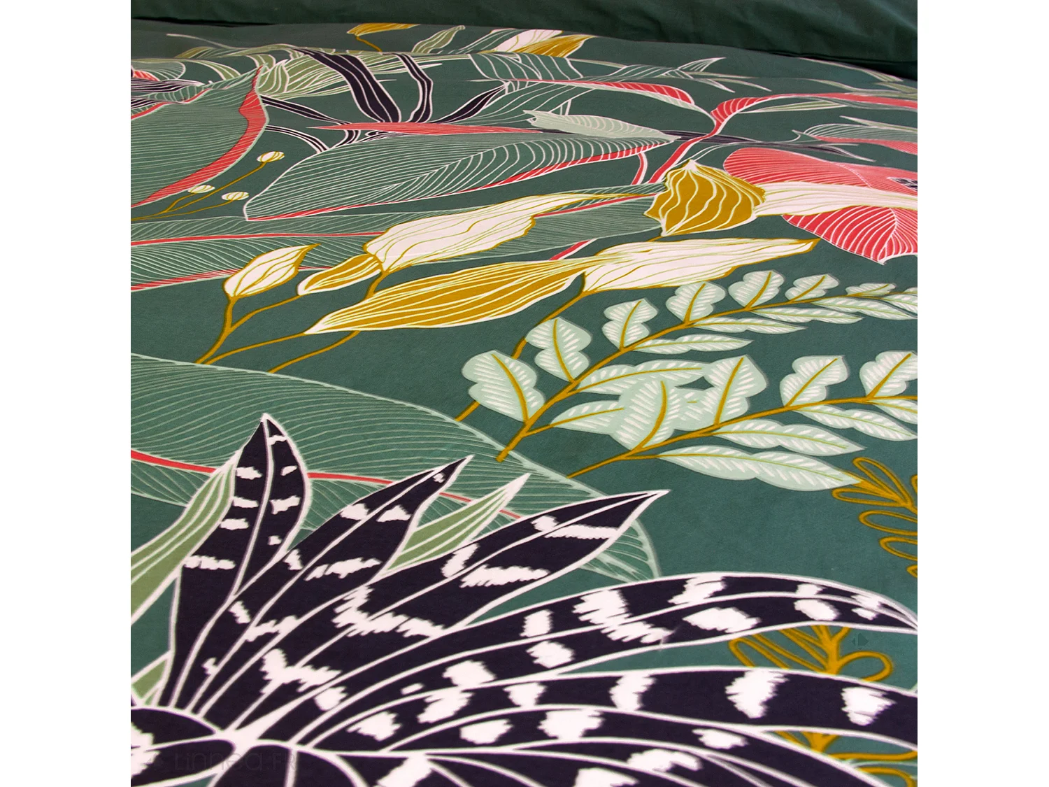 Parure de lit 240x220cm en coton GIGAJUNG vert motif tropical 3 pièces
