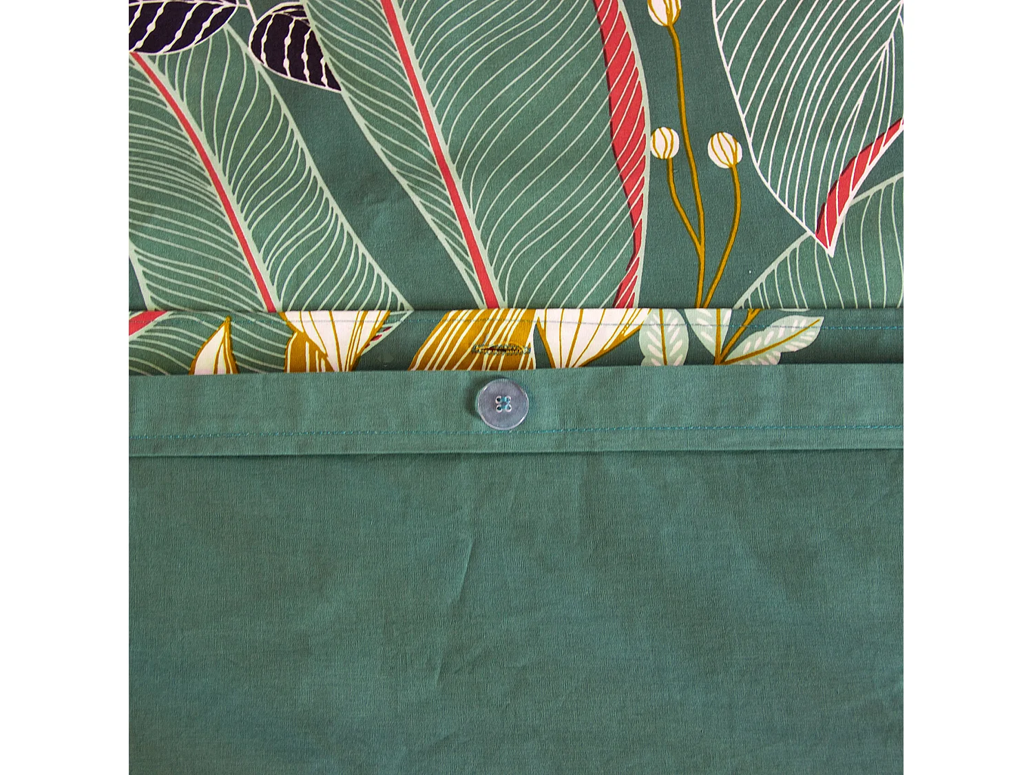 Parure de lit 260x240cm en coton GIGAJUNG vert motif tropical 3 pièces