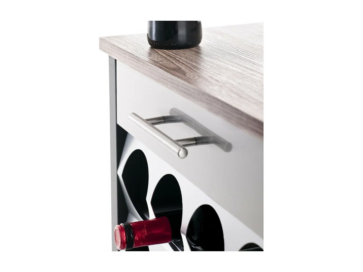 Carrello portabottiglie su ruote, 93*43*30 cm - Nero, Acciaio inox, Olmo - capacità 18 bottiglie, BACUS