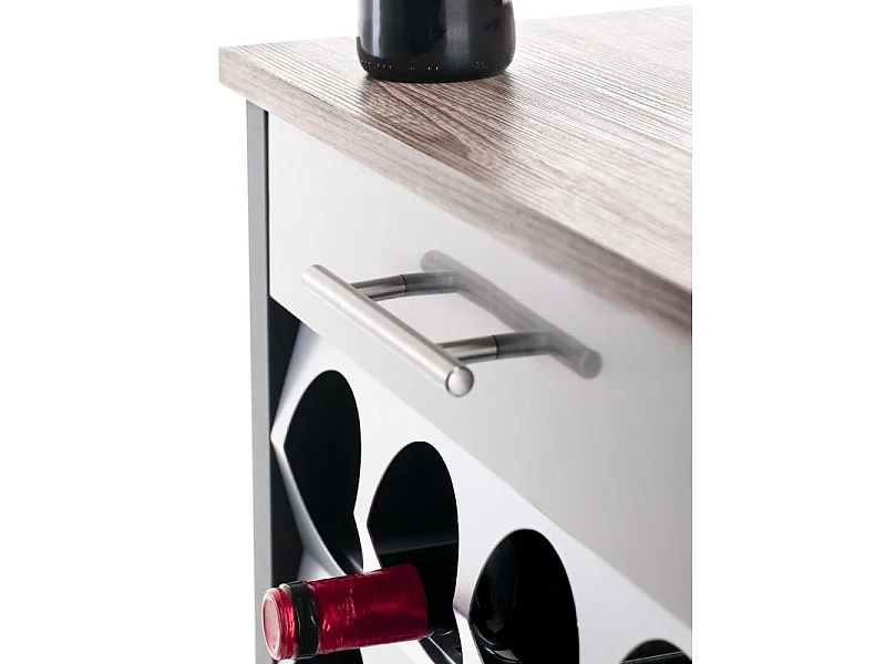 Flaschenregal mit Rollen, 93*43* 30 cm - Schwarz, Edelstahl, Ulme - Kapazität 18 Flaschen, BACUS