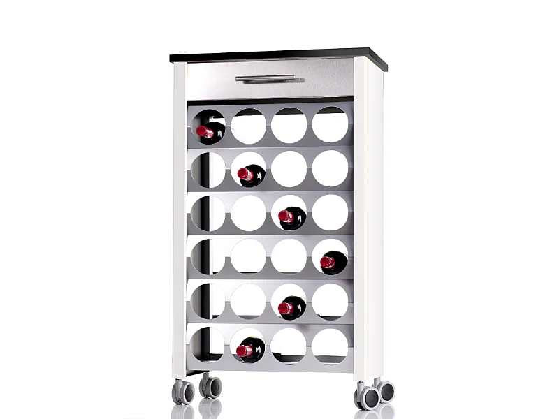Carrello portabottiglie su ruote, 93*50*30 cm - Bianco, Acciaio inox, Ardesia, capacità 24 bottiglie, BACUS