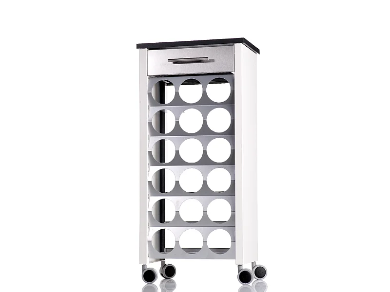 Étagère porte bouteilles à roulettes, 93*43*30 cm - Blanc, Inox, Ardoise, capacité 18 bouteilles, BACUS