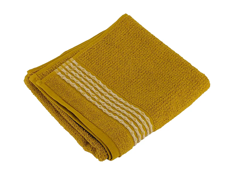 Serviette de toilette 50x100cm pur coton INTENSE à bordures blanches couleur jaune