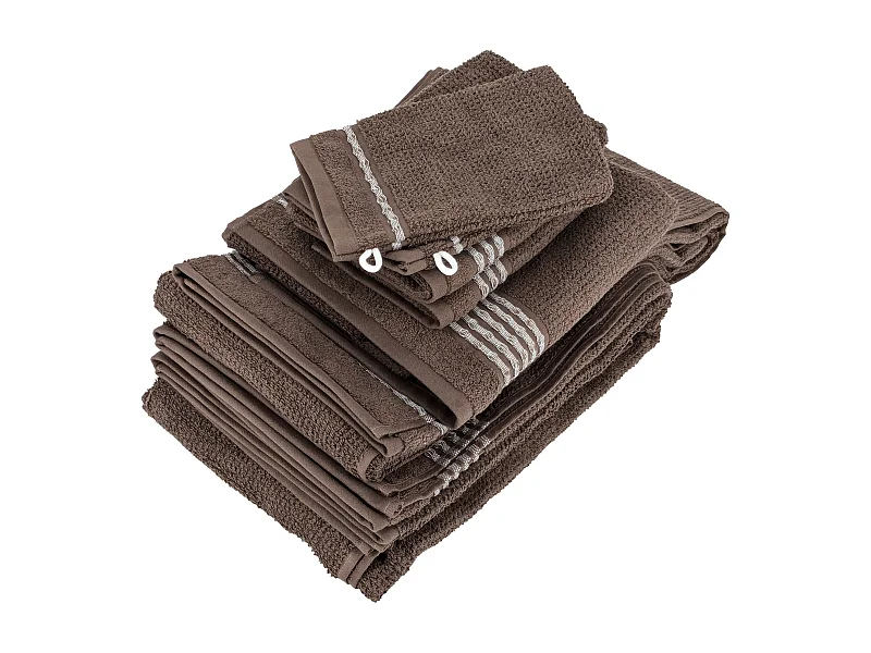 Parure de bain 7 pièces INTENSE à bordures blanches couleur marron